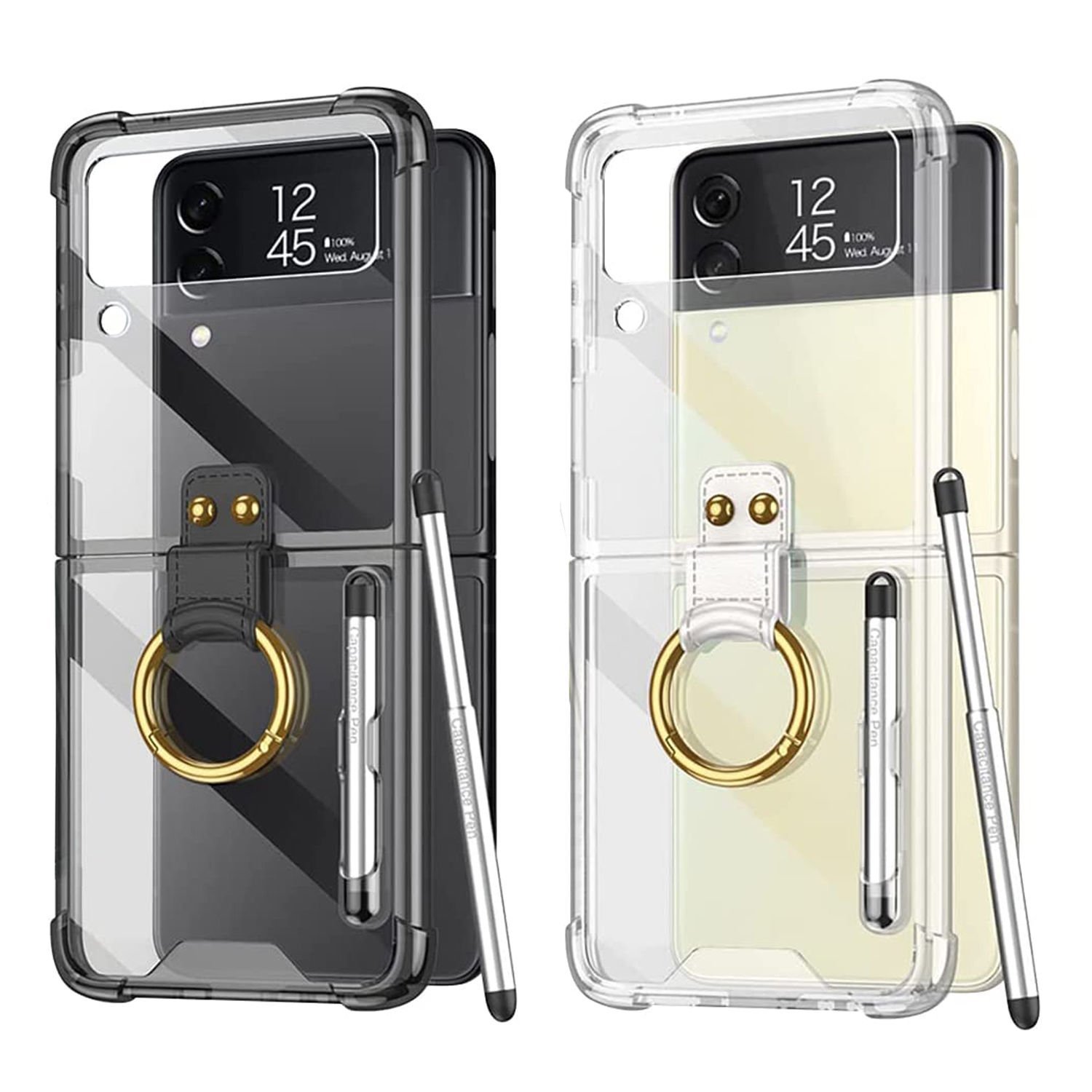 Microcase Samsung Galaxy Z Flip4 Parmak Tutuculu Kalemli Köşe Korumalı Kılıf - AL3162