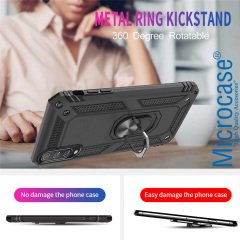Microcase Xiaomi Mi 9 Explorer Anka Serisi Yüzük Standlı Armor Kılıf Siyah + Tempered Glass Cam Koruma (SEÇENEKLİ) Tempered Glass İstemiyorum