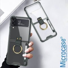 Microcase Samsung Galaxy Z Flip4 Parmak Tutuculu Kalemli Köşe Korumalı Kılıf - AL3162