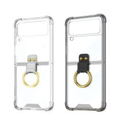 Microcase Samsung Galaxy Z Flip4 Parmak Tutuculu Kalemli Köşe Korumalı Kılıf - AL3162 Füme