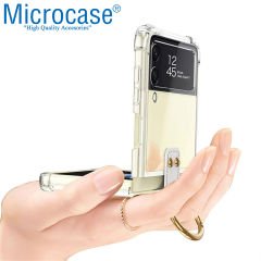 Microcase Samsung Galaxy Z Flip4 Parmak Tutuculu Kalemli Köşe Korumalı Kılıf - AL3162 Füme