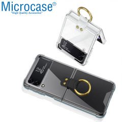 Microcase Samsung Galaxy Z Flip4 Parmak Tutuculu Kalemli Köşe Korumalı Kılıf - AL3162 Füme