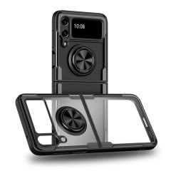 Microcase Samsung Galaxy Z Flip4 Yüzük Standlı Plastik Kılıf - Siyah AL3166