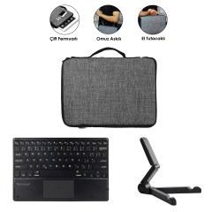 Microcase Apple iPad 10.2 inch Tablet ile Uyumlu Toucpad Bluetooth Klavye + Tablet Standı - Siyah AL5183