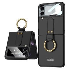 Microcase Samsung Galaxy Z Flip 3 Yüzük Standlı Plastik Kılıf - Siyah AL3167