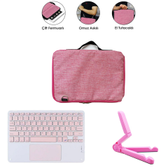 Microcase Apple iPad 10.2 inch Tablet ile Uyumlu Toucpad Bluetooth Klavye + Tablet Standı - Pembe AL5194