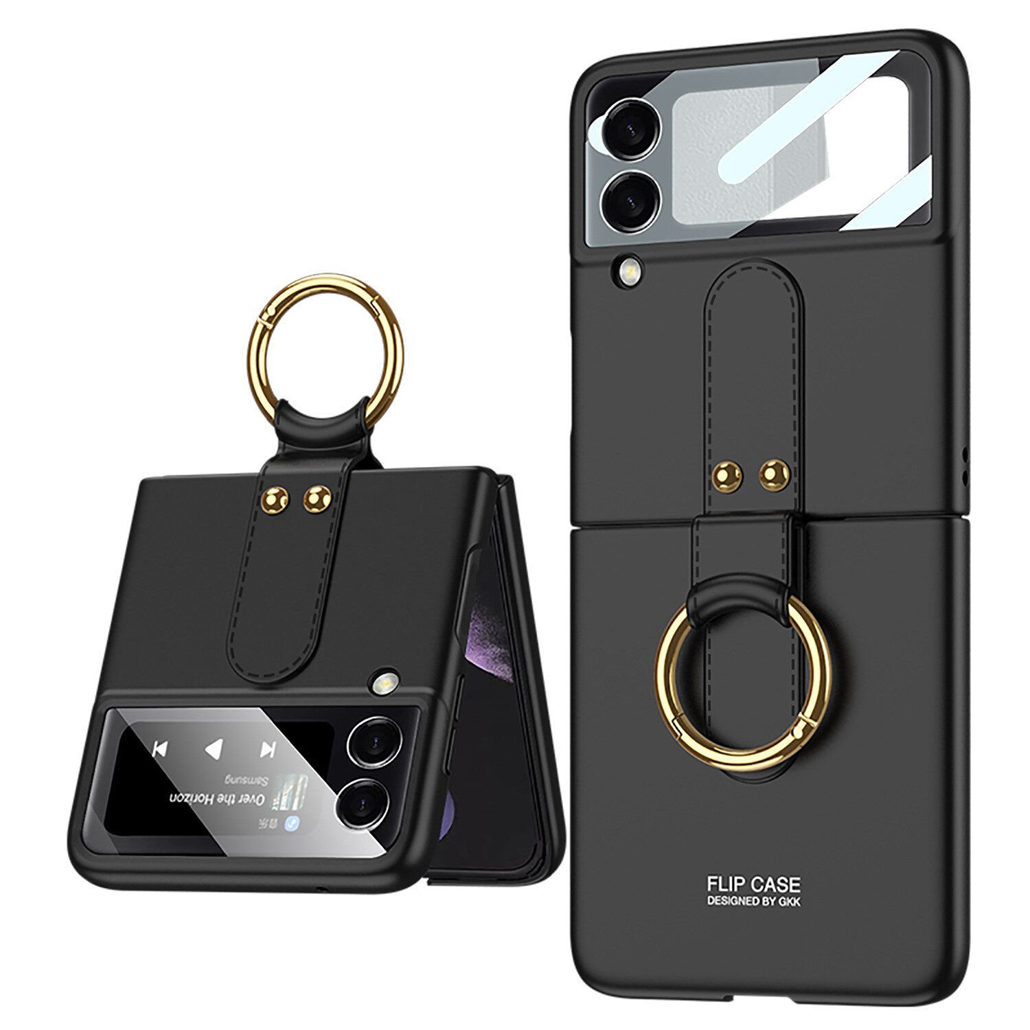 Microcase Samsung Galaxy Z Flip4 Yüzük Standlı Plastik Kılıf - Siyah AL3168
