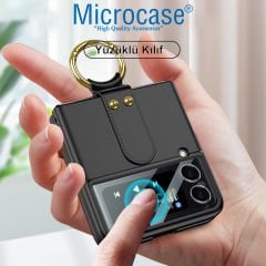 Microcase Samsung Galaxy Z Flip4 Yüzük Standlı Plastik Kılıf - Siyah AL3168