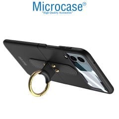 Microcase Samsung Galaxy Z Flip4 Yüzük Standlı Plastik Kılıf - Siyah AL3168