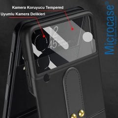 Microcase Samsung Galaxy Z Flip4 Yüzük Standlı Plastik Kılıf - Siyah AL3168
