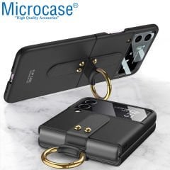 Microcase Samsung Galaxy Z Flip4 Yüzük Standlı Plastik Kılıf - Siyah AL3168