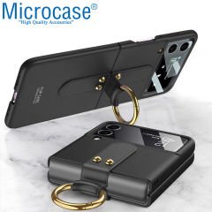 Microcase Samsung Galaxy Z Flip4 Yüzük Standlı Plastik Kılıf - Siyah AL3168