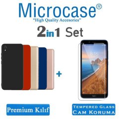 Microcase Xiaomi Redmi 7A Premium Matte Silikon Kılıf + Tempered Glass Cam Koruma (SEÇ)