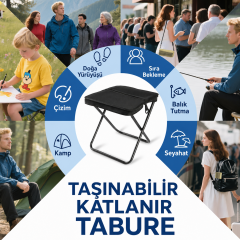 Microcase Çok Amaçlı Kompakt Katlanır Çift Saklama Bölmeli Kamp Taburesi Siyah 1 Adet AL5628