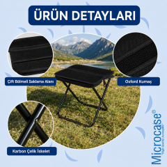 Microcase Çok Amaçlı Kompakt Katlanır Çift Saklama Bölmeli Kamp Taburesi Siyah 1 Adet AL5628