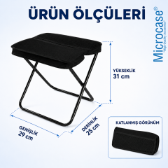 Microcase Çok Amaçlı Kompakt Katlanır Çift Saklama Bölmeli Kamp Taburesi Siyah 1 Adet AL5628