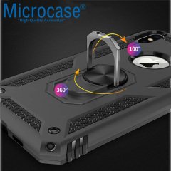 Microcase Huawei Nova 3e Anka Serisi Yüzük Standlı Armor Kılıf Siyah + Tempered Glass Cam Koruma (SEÇENEKLİ) Tempered Glass İstemiyorum