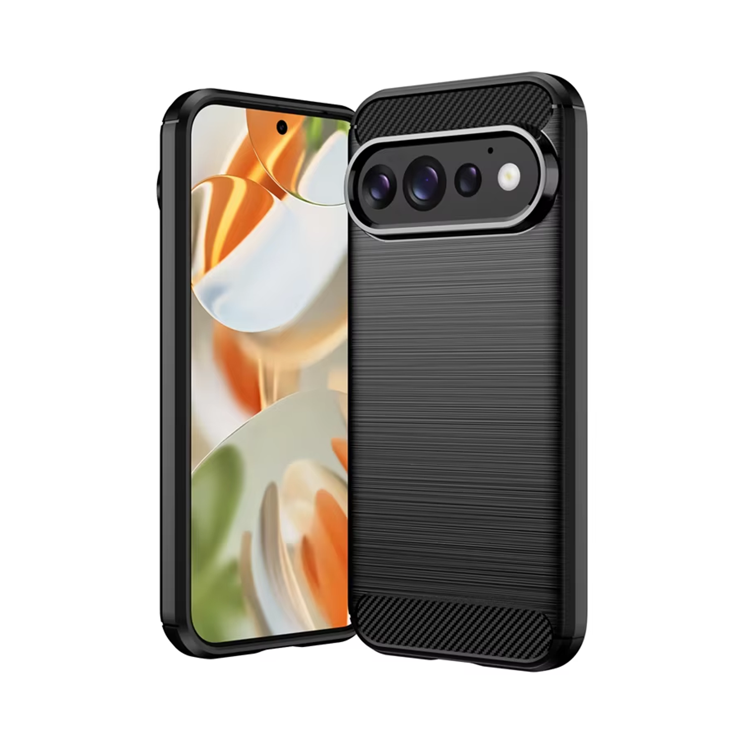Microcase Google Pixel 11 / Google Pixel 11 Pro ile Uyumlu Brushed Carbon Fiber Silikon Kılıf - Siyah AL3332