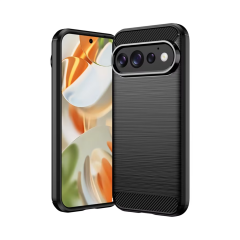 Microcase Google Pixel 11 / Google Pixel 11 Pro ile Uyumlu Brushed Carbon Fiber Silikon Kılıf - Siyah AL3332
