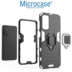 Microcase Samsung Galaxy M13 4G Batman Serisi Yüzük Standlı Armor Kılıf - Siyah