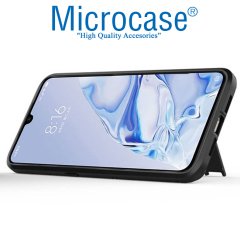 Microcase Xiaomi Mi 9 Pro Alfa Serisi Armor Standlı Perfect Koruma Kılıf - Siyah + Tempered Glass Cam Koruma