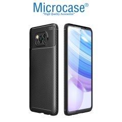 Microcase Xiaomi Poco X3 NFC Maxy Serisi Carbon Fiber Silikon Kılıf - Siyah