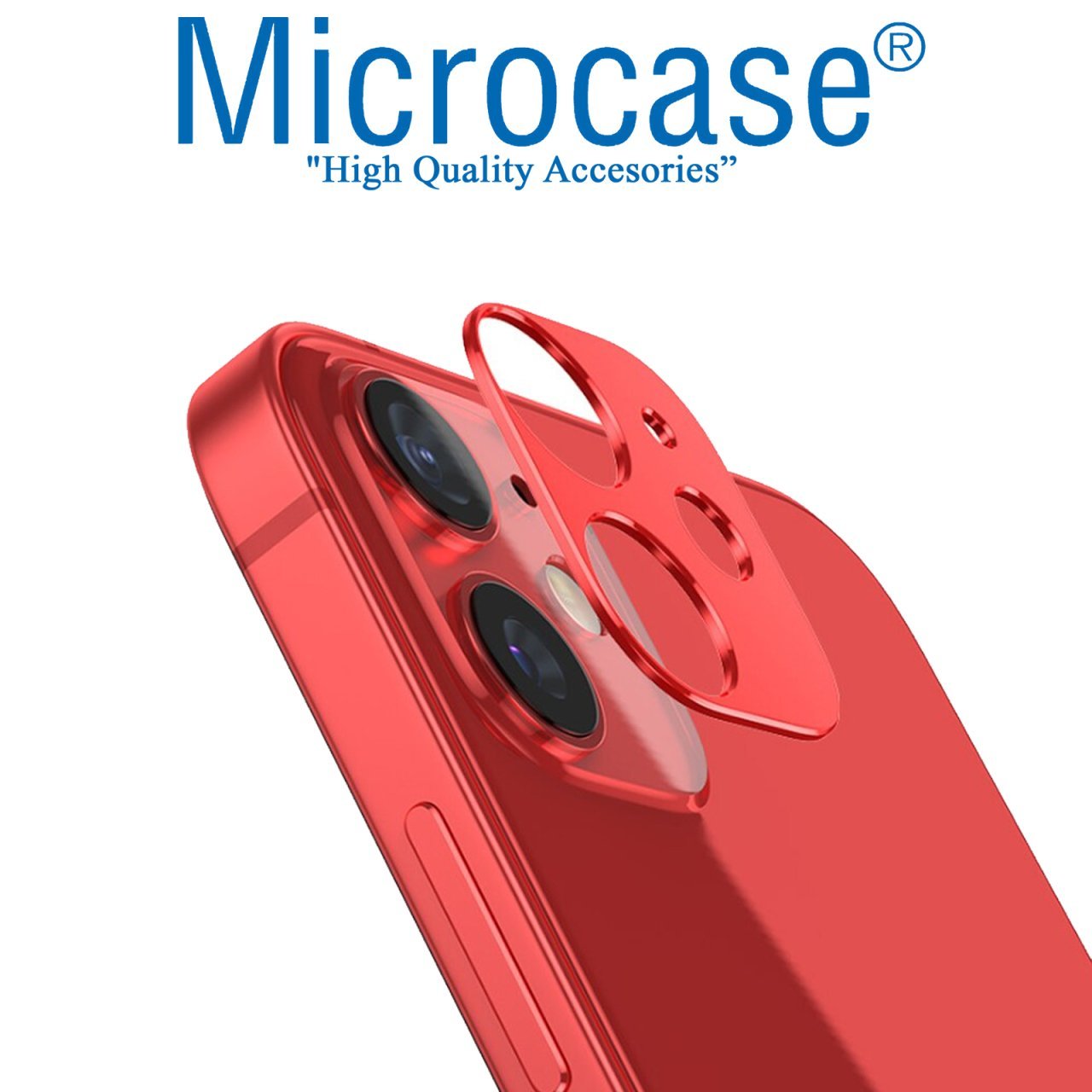 iPhone 12 Mini Kamera Lens Halkası - Kapalı Tasarım Kırmızı