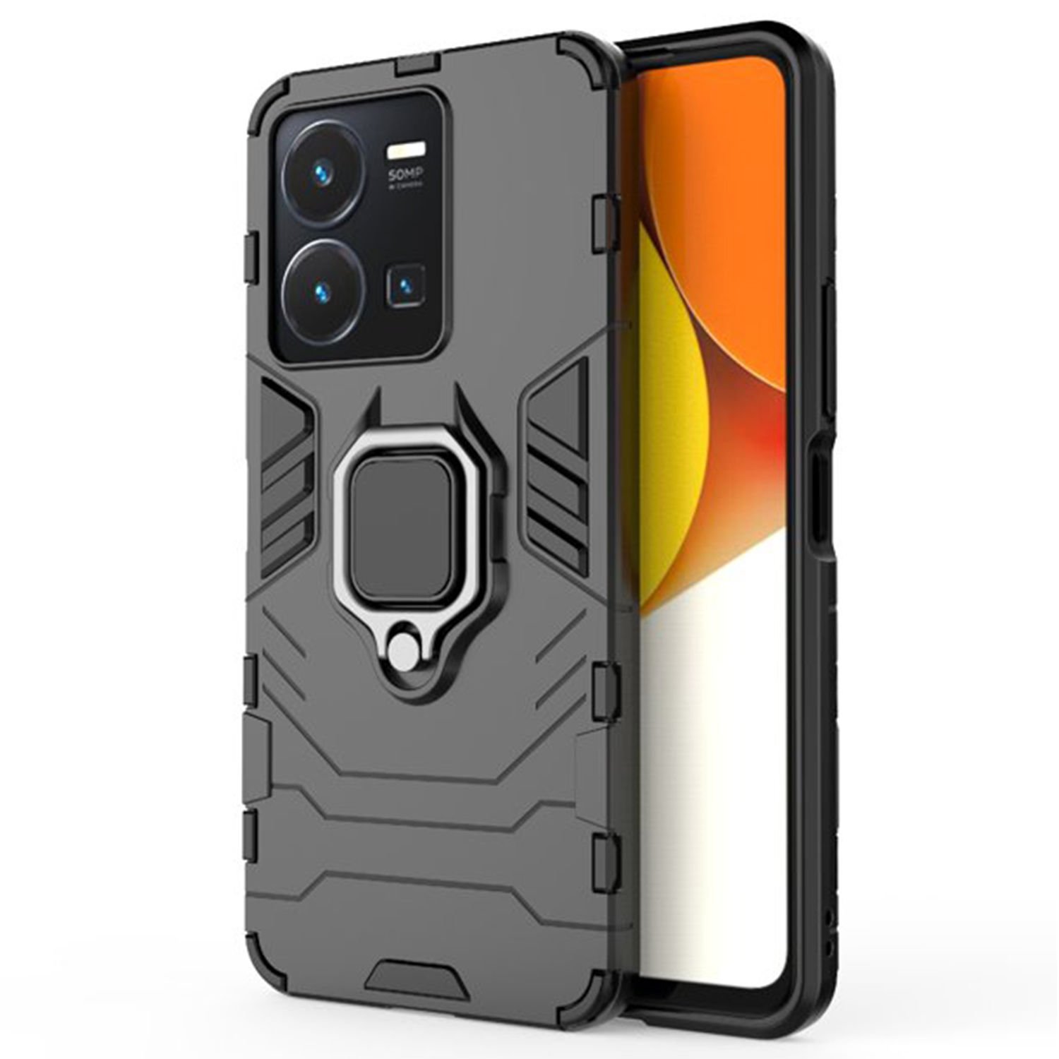 Microcase Vivo Y35 Batman Serisi Yüzük Standlı Armor Kılıf - Siyah AL3349