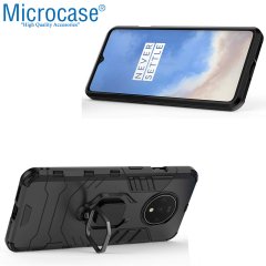 Microcase OnePlus 7T Batman Serisi Yüzük Standlı Armor Kılıf - Siyah