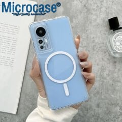 Microcase Xiaomi 12 /12X / 12S için Magsafe Manyetik Darbeye Dayanıklı Yarı Esnek Plastik TPU Şeffaf Kılıf - AL8115