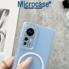 Microcase Xiaomi 12 /12X / 12S için Magsafe Manyetik Darbeye Dayanıklı Yarı Esnek Plastik TPU Şeffaf Kılıf - AL8115