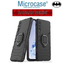 Microcase Xiaomi Mi 9 Pro Batman Serisi Yüzük Standlı Armor Kılıf - Siyah + Tempered Glass Cam Koruma