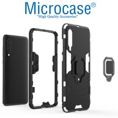 Microcase Xiaomi Mi 9 Pro Batman Serisi Yüzük Standlı Armor Kılıf - Siyah + Tempered Glass Cam Koruma