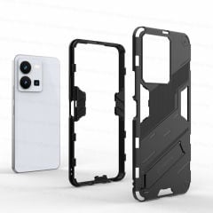 Microcase Vivo Y22S /Vivo Y22 4G /Vivo Y35 Matrix Serisi Armor Standlı Perfect Koruma Kılıf - Siyah AL3416