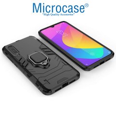 Microcase Xiaomi Mi 9 Lite Batman Serisi Yüzük Standlı Armor Kılıf - Siyah