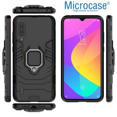 Microcase Xiaomi Mi 9 Lite Batman Serisi Yüzük Standlı Armor Kılıf - Siyah
