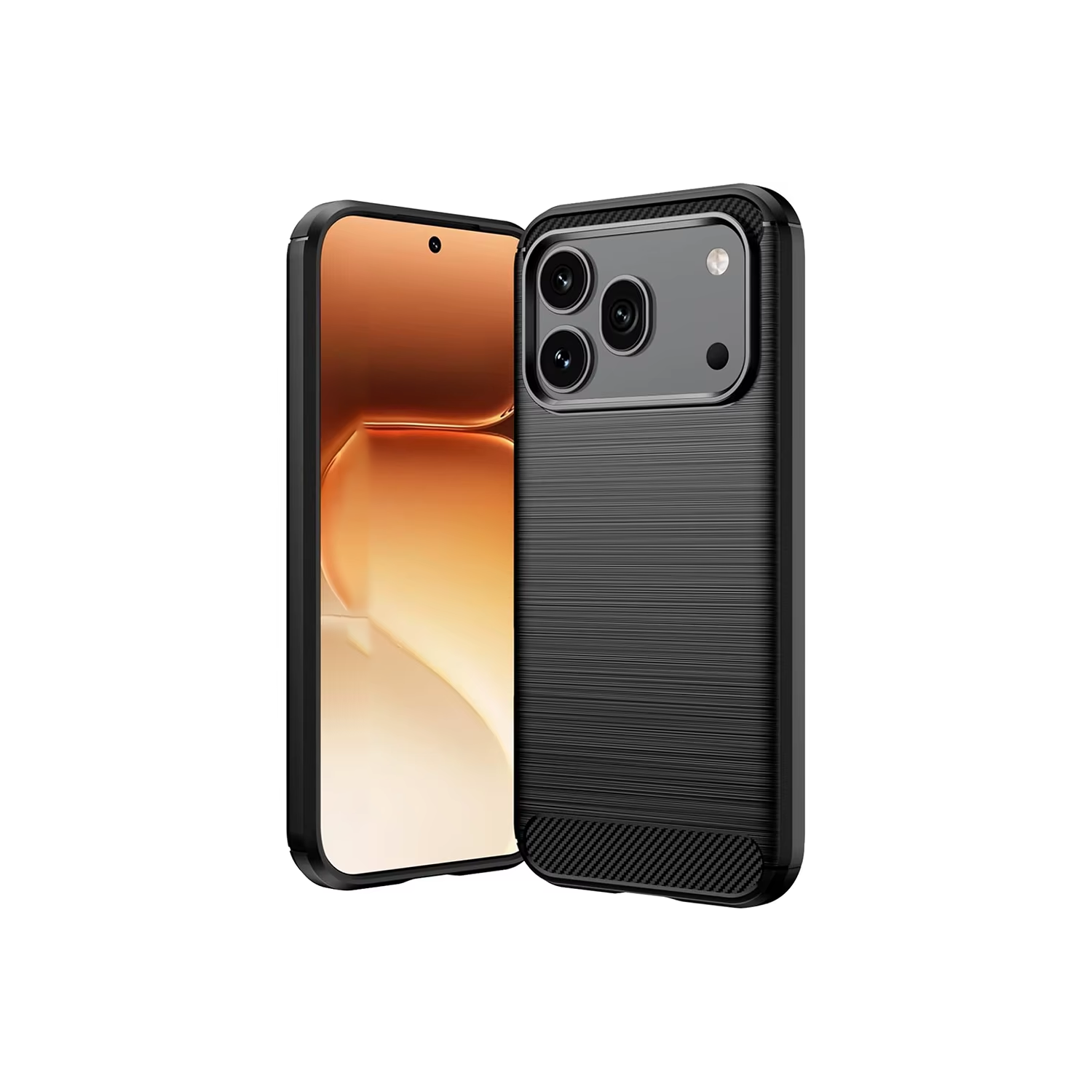 Microcase Honor 600 5G ile Uyumlu Brushed Carbon Fiber Silikon Kılıf - Siyah AL3332