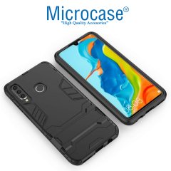 Microcase Huawei P30 Lite - Nova 4e Alfa Serisi Armor Standlı Perfect Protect Koruma Kılıf + Tam Kaplayan Çerçeveli Cam Ekran Koruma