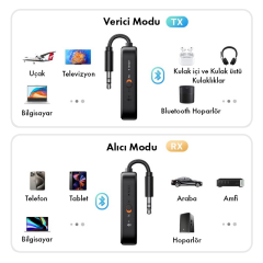 Microcase Ses Alıcı Verici Bluetooth Dönüştürücü  5.4 – 2’si 1 Arada AUX Adaptör, USB-C Şarj,Araç & Ev Hoparlör için Kablosuz Müzik Adaptörü - AL5781
