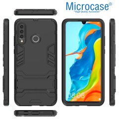 Microcase Huawei P30 Lite - Nova 4e Alfa Serisi Armor Standlı Perfect Protect Koruma Kılıf + Tam Kaplayan Çerçeveli Cam Ekran Koruma