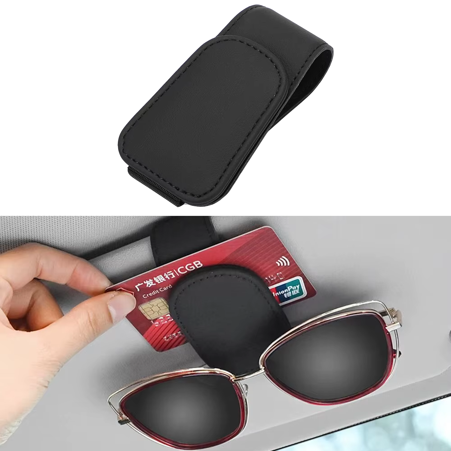 Microcase Universal Suni Deri Oto Güneş Gözlük Tutucu Askılık Mıknatıslı - AL5240