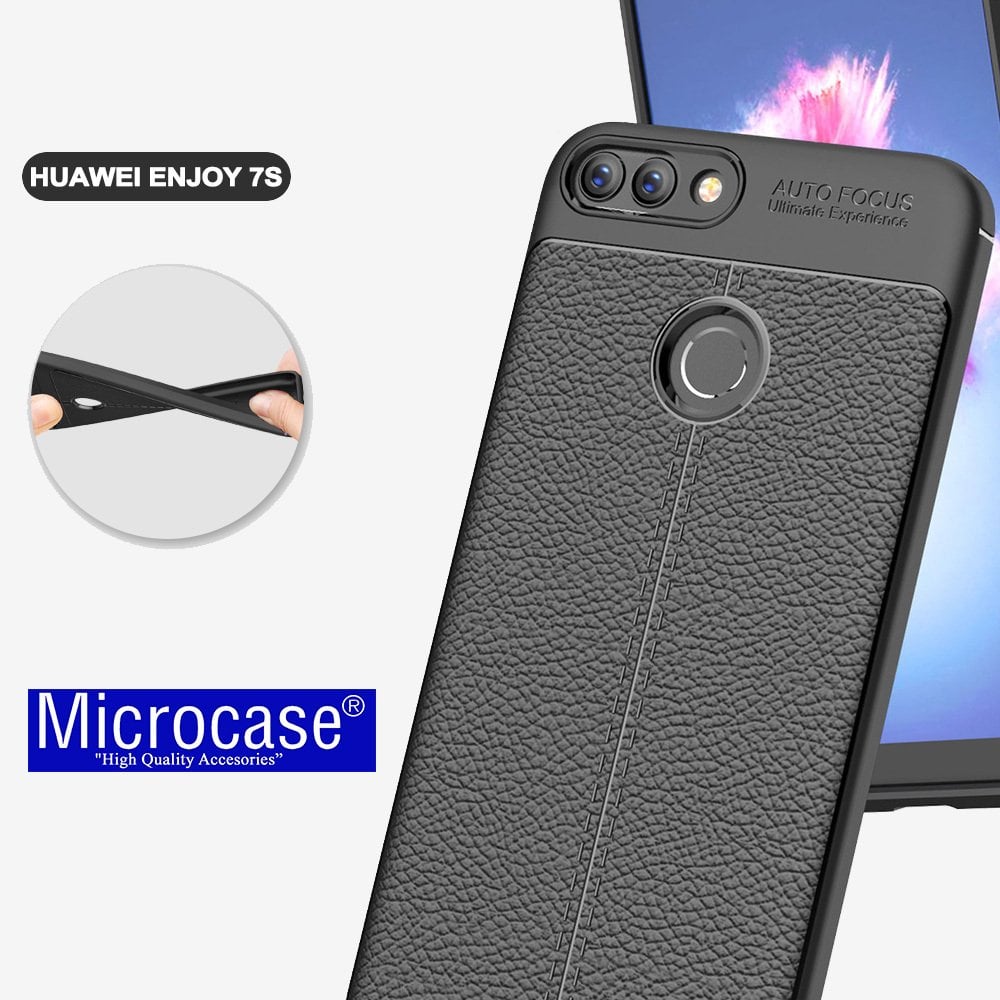 Huawei P Smart Leather TPU Serisi Deri Kaplama Silikon Kılıf