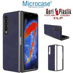 Microcase Samsung Galaxy Z Fold 3 için Deri Desenli Plastik Koruma Kılıf - Lacivert