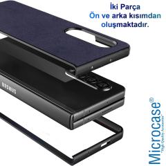 Microcase Samsung Galaxy Z Fold 3 için Deri Desenli Plastik Koruma Kılıf - Lacivert