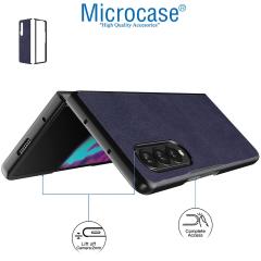 Microcase Samsung Galaxy Z Fold 3 için Deri Desenli Plastik Koruma Kılıf - Lacivert