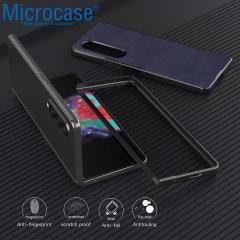 Microcase Samsung Galaxy Z Fold 3 için Deri Desenli Plastik Koruma Kılıf - Lacivert