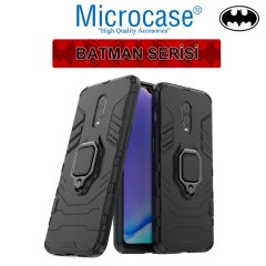 Microcase OnePlus 7 Batman Serisi Yüzük Standlı Armor Kılıf - Siyah + Tam Kaplayan Çerçeveli Cam