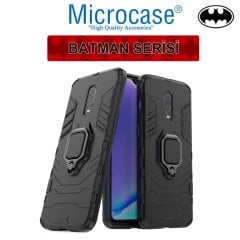 Microcase OnePlus 7 Batman Serisi Yüzük Standlı Armor Kılıf - Siyah + Tam Kaplayan Çerçeveli Cam