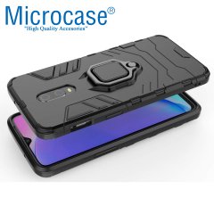 Microcase OnePlus 7 Batman Serisi Yüzük Standlı Armor Kılıf - Siyah + Tam Kaplayan Çerçeveli Cam