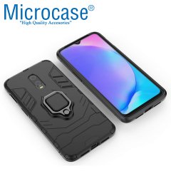 Microcase OnePlus 7 Batman Serisi Yüzük Standlı Armor Kılıf - Siyah + Tam Kaplayan Çerçeveli Cam